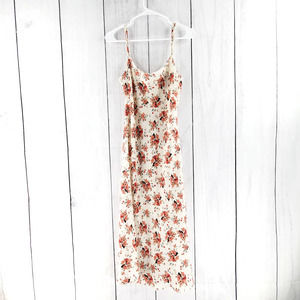 Molly Pepper White Floral Chiffon Draped Neck Slip Midi Length Dress Small
